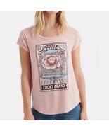 Lucky Brand T-Shirt Women's Small Floral Cabbage Rose Trade Mark Peach Tee - $19.55