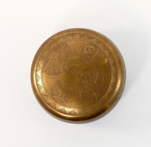 Vintage Round Lidded Trinket Box Solid Brass Engraved Japan China ? Signed - £14.90 GBP