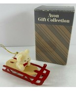 Vintage AVON Teddy Bear on Sled Christmas Ornament - $12.86