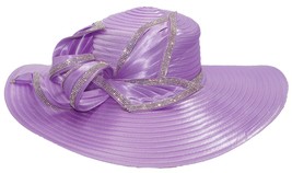 Lavender Women Derby Hat Satin Ribbon Church Hat Kentucky Derby Hat Wide Brim - £70.16 GBP