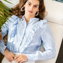 The Shirt by Rochelle Berens Ruffle Striped Shirt Size Small - £37.11 GBP