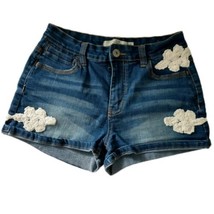 U2B Urban Outfitters Crochet Denim Shorts M 7 Lace Applique Boho Mid Ris... - $14.84