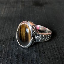 Natural Smooth Tiger Eye Ring 925 Silver Jewelry Handmade Gift Rings for Unisex - £43.81 GBP