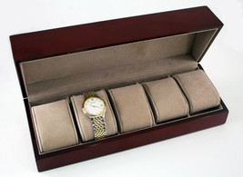 WATCH CASE BOX WOOD DISPLAY STORAGE HOLDER 5 WATCHES - $49.95