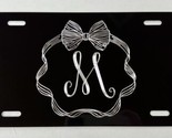 Custom Letter Bow Car Tag Diamond Etched Engraved Girly Black License Plate - $22.95