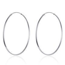 100% 925 Sterling Silver Big Circle Hoop Earrings Minimalist Simple Round Earrin - £19.19 GBP