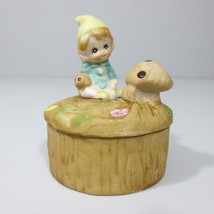 Vintage Elf Pixie Trinket Box Mushroom Tree Stump Garden Gnome - £13.89 GBP