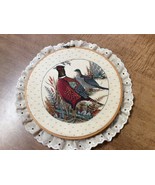 Vintage Partridge &amp; Hen Birds in Hoop surrounded by Lace Trim -Hand Craf... - £7.86 GBP