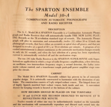 1931 Sparton Radio Ensemble Model 30-A Info Advertisement Catalog 2 Page... - $19.99