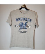 Milwaukee Brewers Mens Shirt Medium Gray Short Sleeve Majestic MLB Casual - £10.65 GBP