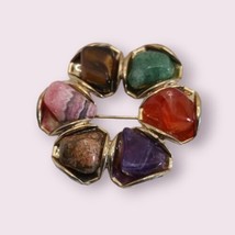 Natural Stones, Gold tone brooch - £15.63 GBP