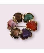 Natural Stones, Gold tone brooch - £15.96 GBP