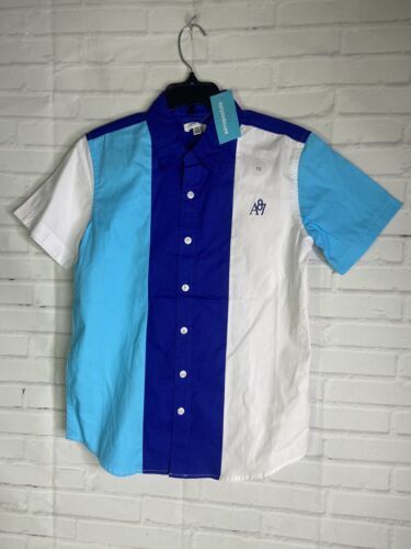 Aeropostale Kids Colorblock Blue White Short Sleeve Button Up Shirt Boys Size 10 - £15.64 GBP