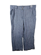 Talbots Heritage Pants Sz 14 100% Linen Blue Gray Wide Loose Leg Trouser... - $69.92