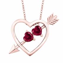 SwaraEcom 14K Rose Gold Plated Heart Shape Red Cubic Zirconia Heart &amp; Arrow Love - £44.80 GBP