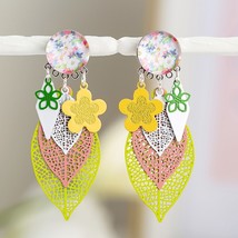 Glass Earring Handmade Leaf Dangle Pendant Laser Cut Ear Wires Jewelry For Women - £16.67 GBP