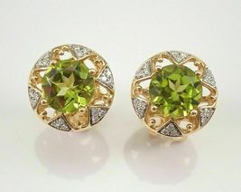 0.20 Ct Round Simulated Peridot &amp; Diamond Stud Earrings925 Silver Gold Plated - £64.08 GBP