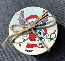 4Pc SET Disney Lilo & STITCH Wrapped In Christmas Lights Ceramic 4" Coasters NEW - $21.99