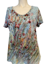 Blue Floral Knit Short Sleeved Top Women's S - $8.54