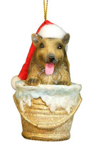 Merry Brite Collie Dog Wearing Santa Hat Bucket Christmas Ornament Polyresin - $9.00