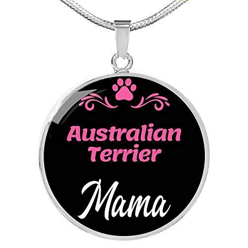 Australian Terrier Mama Necklace Circle Pendant Stainless Steel Or 18K Gold 18-2