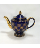 Vtg HALL Teapot Cobalt Blue Gold Medallion Porcelain 6 Cup Made USA 088 ... - £27.09 GBP