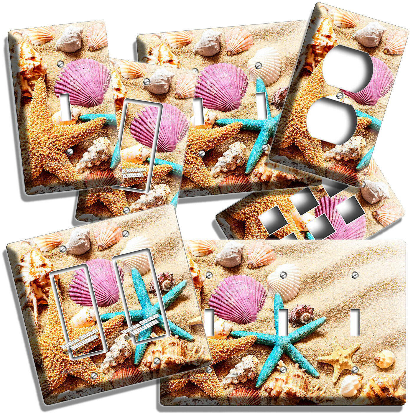 SEA SHELS STARFISH BEACH SAND LIGHT SWITCH OUTLET PLATE BATHROOM SHOWER HD DECOR