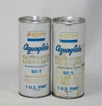 Vintage 2 Full Cans Exxon Aquaglide Outboard Lubricant - Pull Top - 1 Pint Nos - £13.23 GBP
