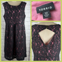 Torrid Lace Dress Size 12 Large Formal Party Cocktail Pink Black Sleevel... - $34.64