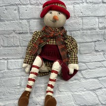 Primitive Style Mantle Sitting Snowman Fall/Winter Plaid 13&quot; tall - £47.27 GBP