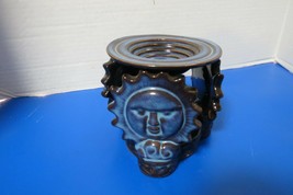 Ceramic Glazed Tea Light Candle Holder Sun Theme 4.5&quot; Tall W/Candle - £12.78 GBP