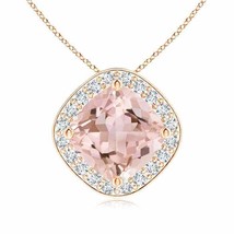 ANGARA Sideways Cushion Morganite Halo Pendant with Diamonds in 14K Solid Gold - £836.41 GBP
