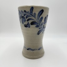 1995 Rowe Pottery Works Stoneware Blue Leaves  Design Salt Glaze Flower ... - $1,689.39 MXN
