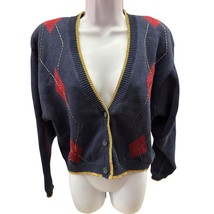 Josephine Chaus women L cotton Button Up V-Neck Cardigan multicolor W/go... - $262.06 MXN