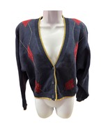 Josephine Chaus women L cotton Button Up V-Neck Cardigan multicolor W/gold trim - $14.24
