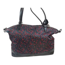 Authentic Coach Nylon Handbag Satchel Black Floral Blue Purple Red Flower Purse - £110.27 GBP
