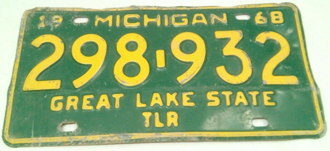 Primary image for 1968 ORIGINAL AUTHENTIC MICHIGAN TRAILER LICENSE PLATE 298-932 GREAT LAKE STATE