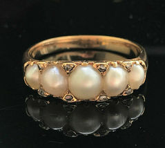 Exquisite Victorian 18ct Yellow Gold Over Pearl &amp; Rose-cut Diamond Ring - £74.58 GBP