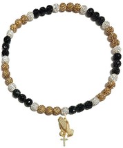 Iced Baseball Bead Drip Necklace Black Vegas Gold + Cross Jesus Prayer Hands - £17.11 GBP+