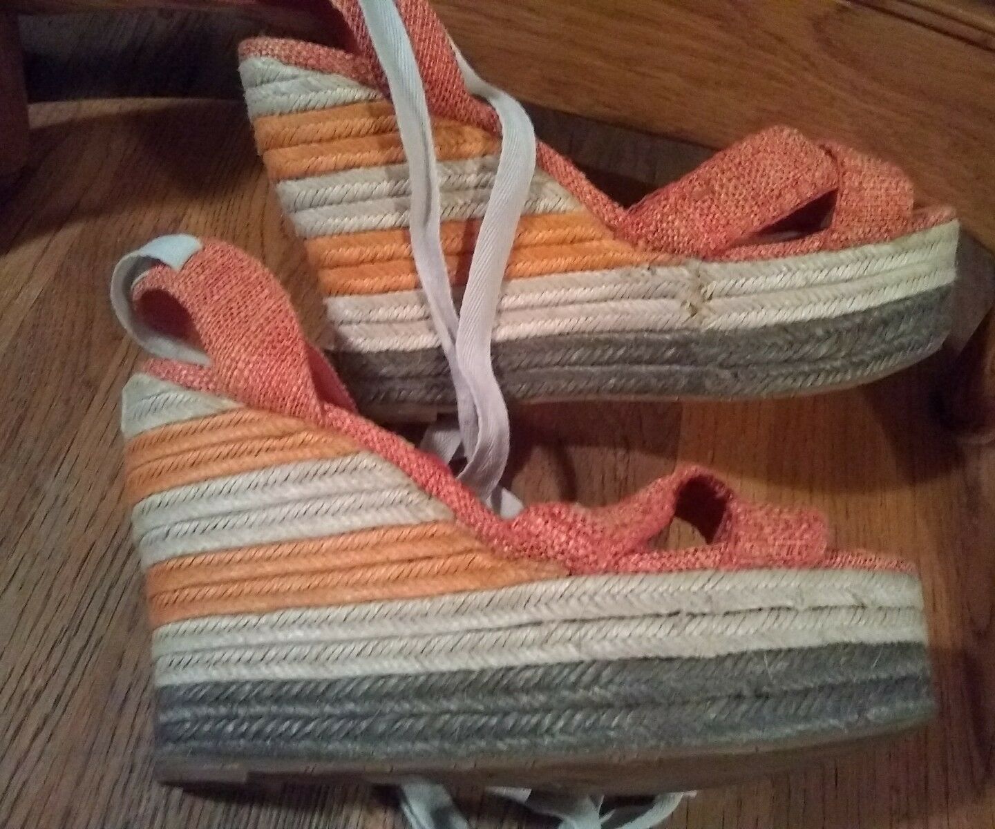 Halogen Woven Rope Lace-up Strappy Wedge Sandals Orange Tan - Fashion