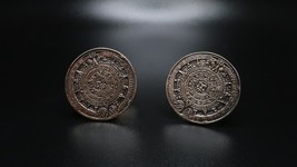 FINE PAIR VINTAGE SIGNED STERLING MEXICO AZTEC MAYAN CALENDAR CUFFLINKS - $48.02