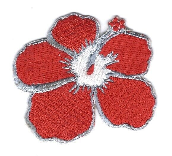 2.5X2&quot;  red Hibiscus IRON ON SEW ON PATCH embroider flower bush garden - $6.64