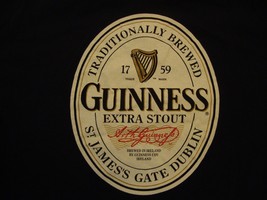 Guinness Extra Stout Beer Logo Drinks Alcohol Black Cotton T Shirt Size XL - £12.56 GBP