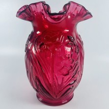 Fenton Large Cranberry Vase Daffodil Design Ruffled Vintage 3D Pink Textured - £29.26 GBP