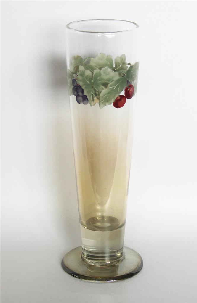 Libbey Pfaltzgraff Jamberry Floral Iridescent Tall Pilsner 14 Oz Footed Glass - $14.99
