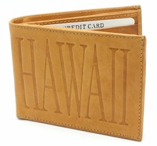 Bifold Genuine Cow Leather Beige Color Wallet with &quot;HAWAII&quot; Embossed Design - £9.48 GBP