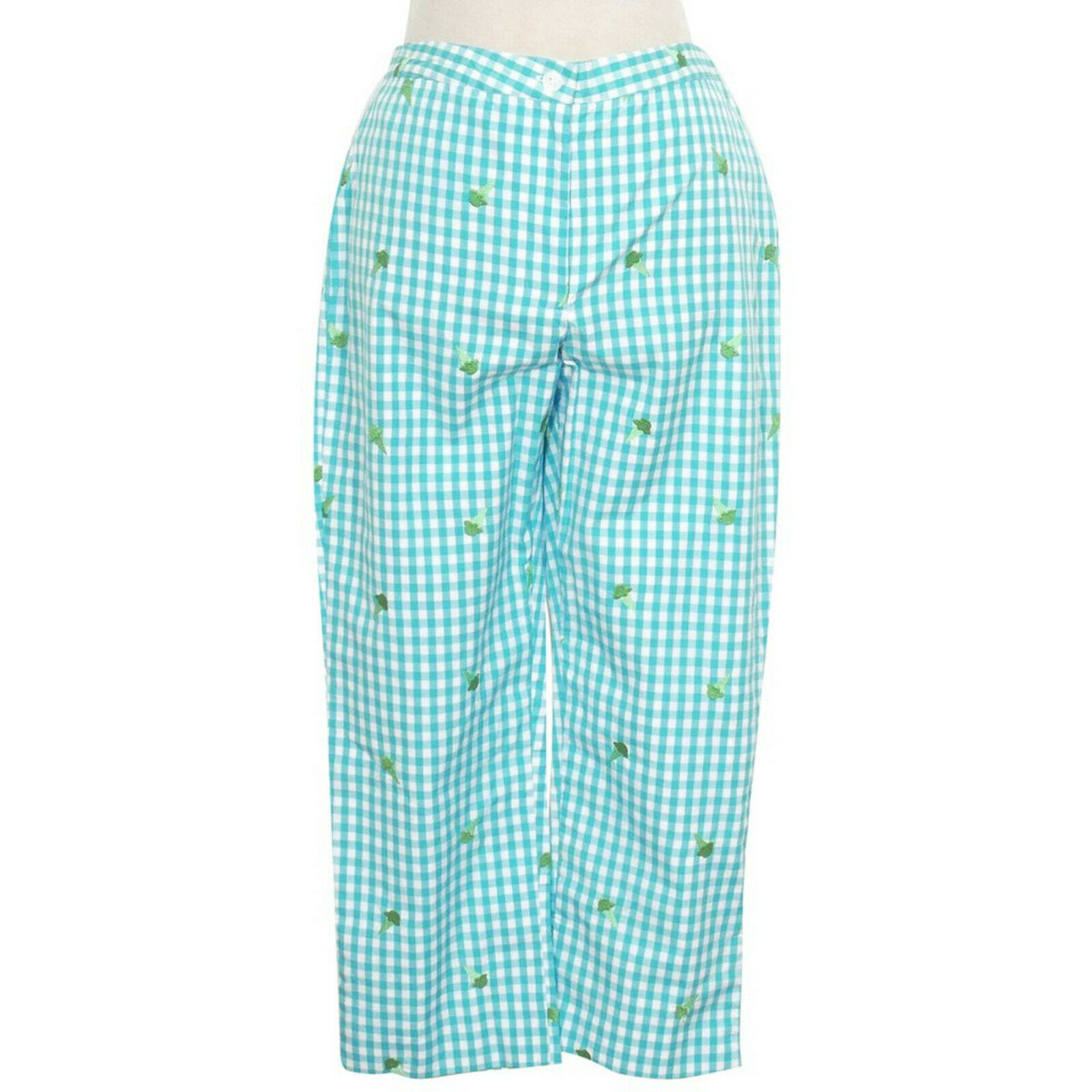 LILLY PULITZER Blue Cotton Blend Capri Ice Cream Cones Gingham Sloanes P... - $59.99