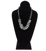 Ann Taylor Loft Silver and Rose Tone Faux Clam Set Gems Beads Cluster Necklace - £12.59 GBP