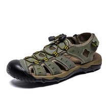 Men Sandals Leather Summer Hollow Breathable Non-slip Casual Outdoors Beach Shoe - £45.43 GBP