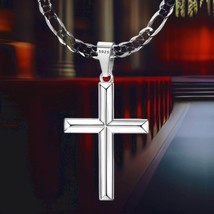 925 Sterling Silver Cross Pendant Beveled Edge Necklace for Men Women - £81.92 GBP